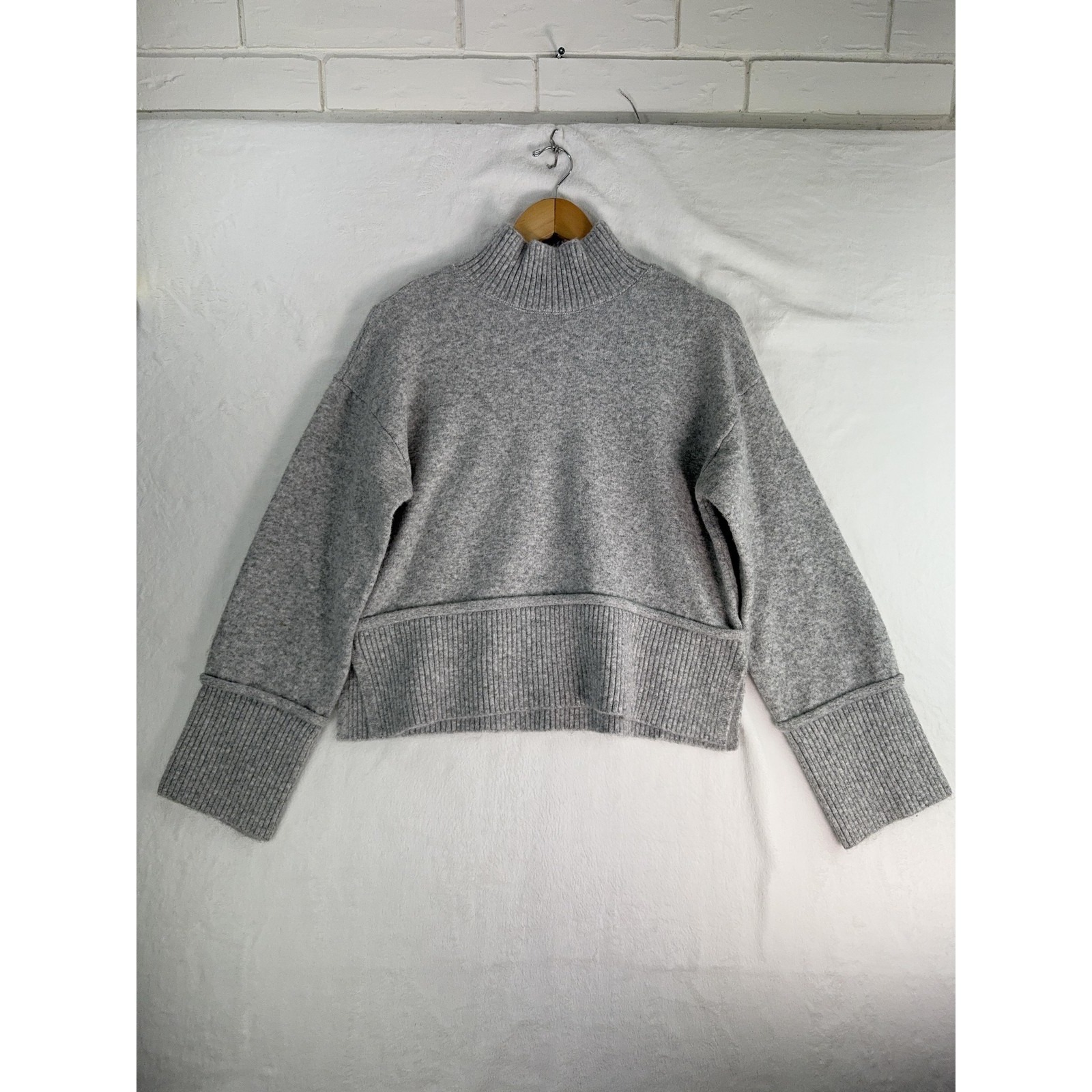 Marled Sweater Womens Small Gray Mock Neck Relaxed Fit Pullover Ribbed Knit Cozy